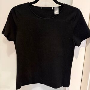 Women's Black Silk Mix Short Sleeve Crew Neck Tee